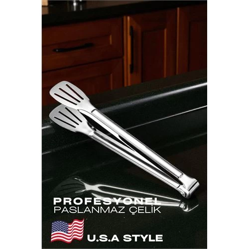 Modacar Amerikan Tip Mutfak Maşası 304 Paslanmaz Çelik Makarna Pasta Salata Çok Amaçlı Maşa
