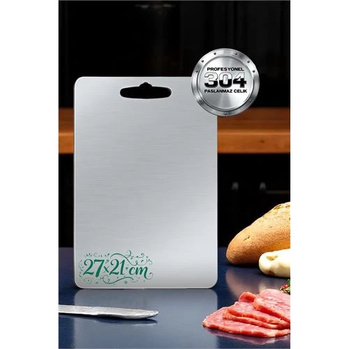 Modacar Kesim Tahtası - Profesyonel 304 Paslanmaz Çelik Doğrama Tahtası 27x21 Cm