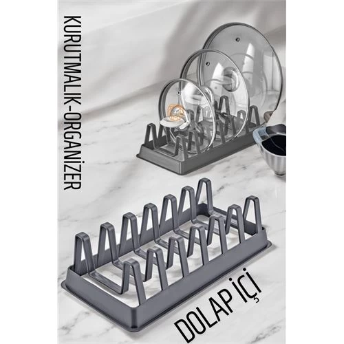 Modacar Tabak Düzenleyici Kurutmalık Dolap İçi Tencere Kapak Organizer Grİ