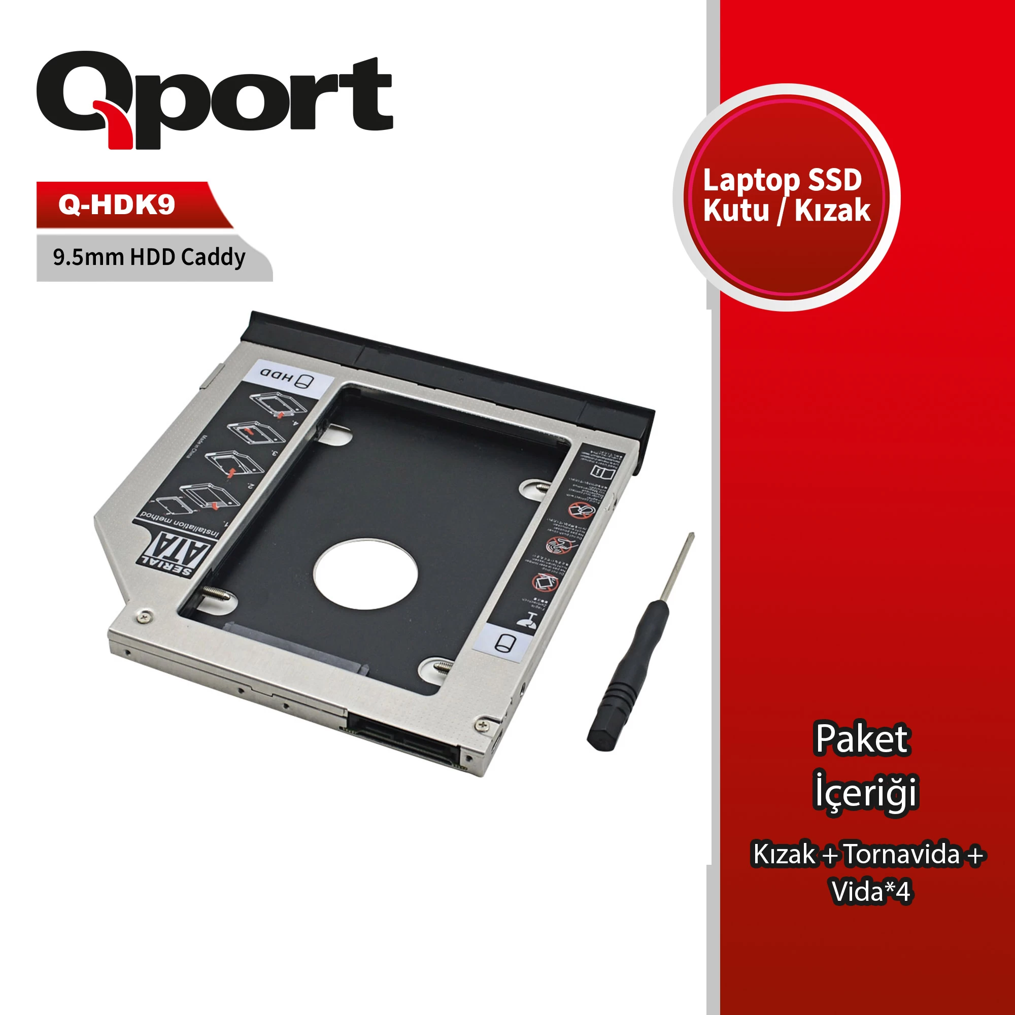 Qport Q-hdk9 2.5" Hdd/ssd Uyumlu Cevirici 9.5" Optik Sata Kizak