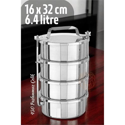 Modacar Sefer Tası Yemek Kabı Paslanmaz Çelik 4 Katlı 16 Cm 1.6 Lİtre