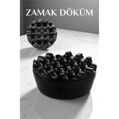 Modacar Kapaklı Zamak Döküm Yuvarlak Küllük Metal Kül Tablası - Kafe Küllüğü Sİyah