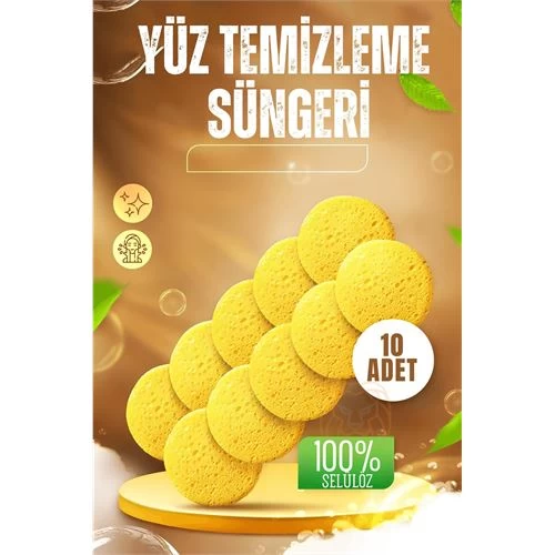 Modacar  Makyaj Temizlik Pedi Cilt Temizlik Süngeri Doğal Selülöz 10 Adet