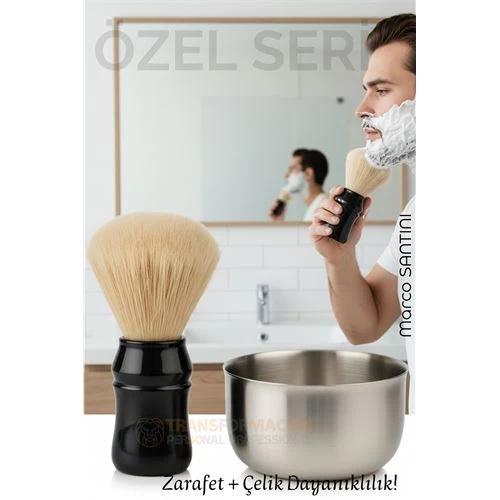 Klasik Tıraş Seti – Ahşap Saplı Fırça & 304 Paslanmaz Çelik Tıraş Tası  