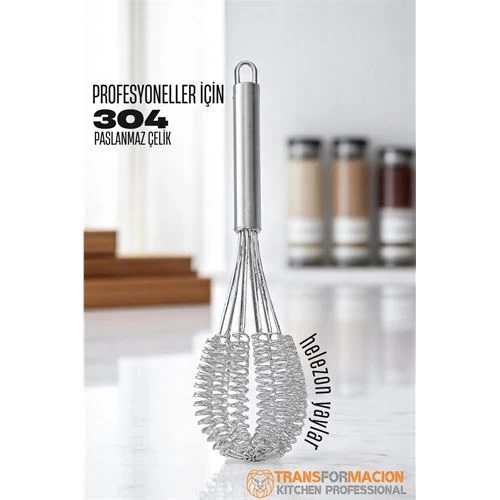 Modacar Helezon Yaylı Çırpıcı 304 Paslanmaz Çelik Makarna Çırpıcı Çırpma Teli