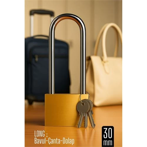 Long 30 Mm Uzun Kelepçeli Bavul Ve Çanta Asma Kilidi – 3 Anahtarlı, Dolap Ve Seyahat İçin Güvenli