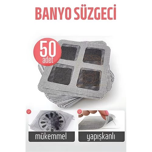 Banyo Gider Süzgeci 50 Adet Yapışkanlı Filtre, 10x10 Cm 