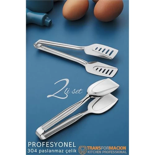 Modacar Mutfak Maşa Seti - Makarna Pasta Salata Çok Amaçlı Maşa 2 Li Set 304 Paslanmaz Çelik