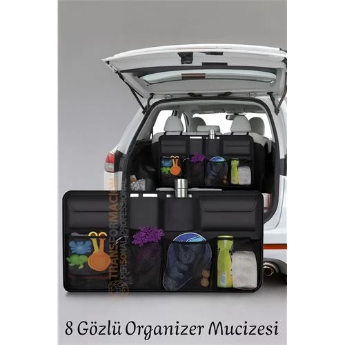8 Gözlü Araç Koltuk Arkası Organizer – Güçlü Tokalı, Cırtlı, Ayarlanabilir Tasarım 