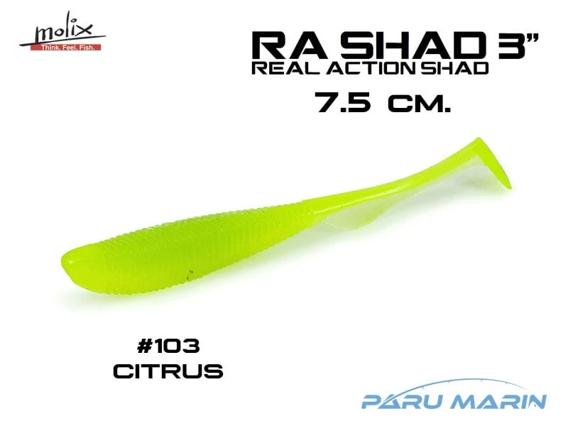 Molix Ra Shad 7.5cm/3'' Silikon Yem, #470 Uv Citrus