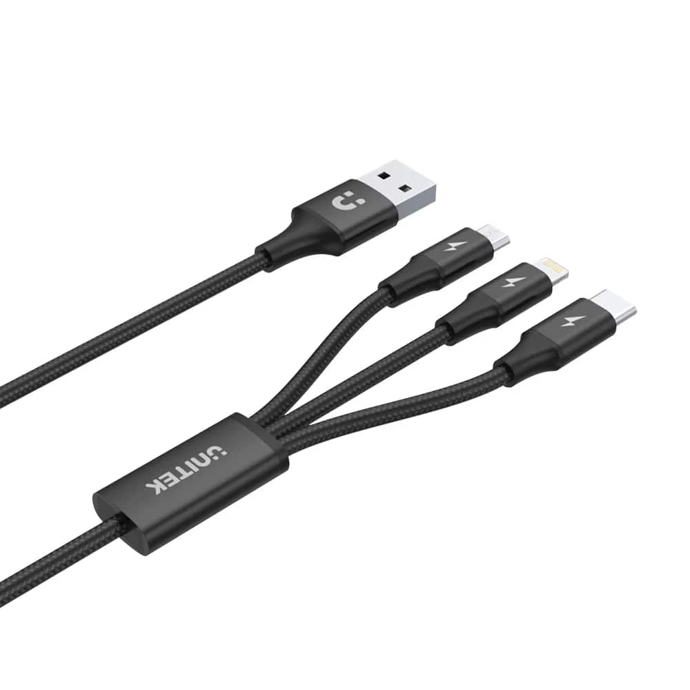 Unitek Usb-a 3in1 Hizli Şarj Kablosu 1.2mt 2.4a Micro Usb, Type-c, Lightning (c14049bk)