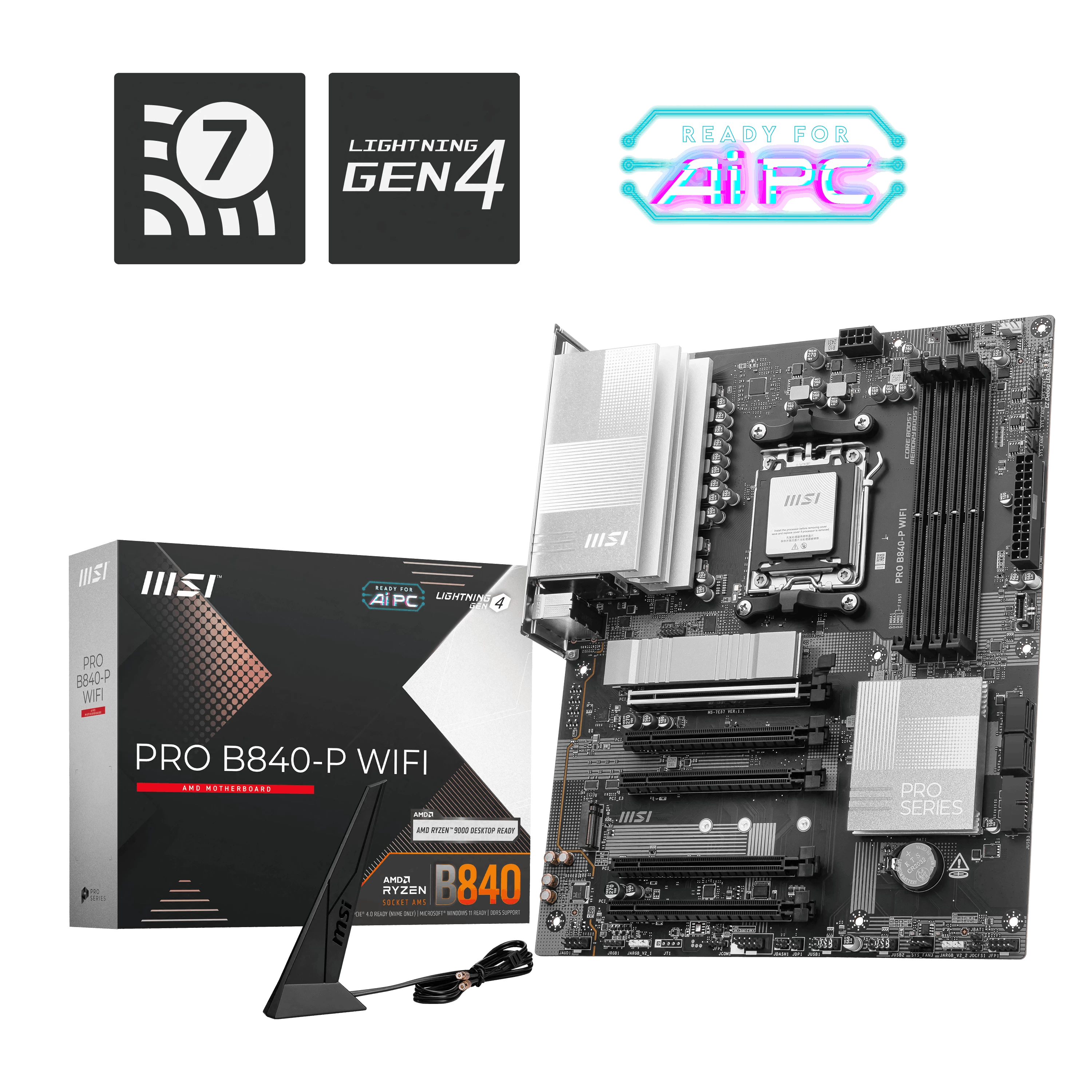 Msi Mb Pro B840-p Wifi Am5 Ddr5 8000mhz(oc) Hdmi 2x M.2 Usb 10gbs 2.5g Lan Wi-fi 7 Atx