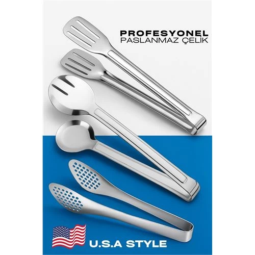 Modacar Amerikan Tip Mutfak Maşa Seti  3 LÜ Set 304 Paslanmaz Çelik