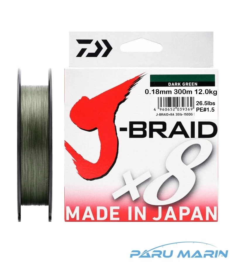 Daiwa J-braid X8 Koyu Yeşil 300 Mt. 0.18mm 12kg. İp Misina