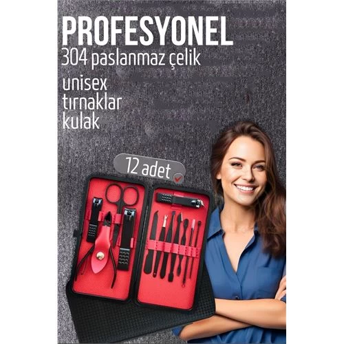 Modacar Manikür Seti Pedikür Kulak Yüz Bakım Kiti Profesyonel 304 Çelik Siyah