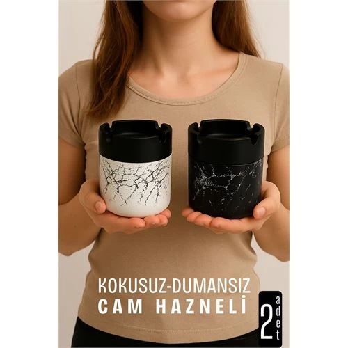 Cam Küllük - Mermer Desenli 2 Li Küllük Seti  Kafe Küllüğü Restoran Küllüğü Masaüstü Küllük