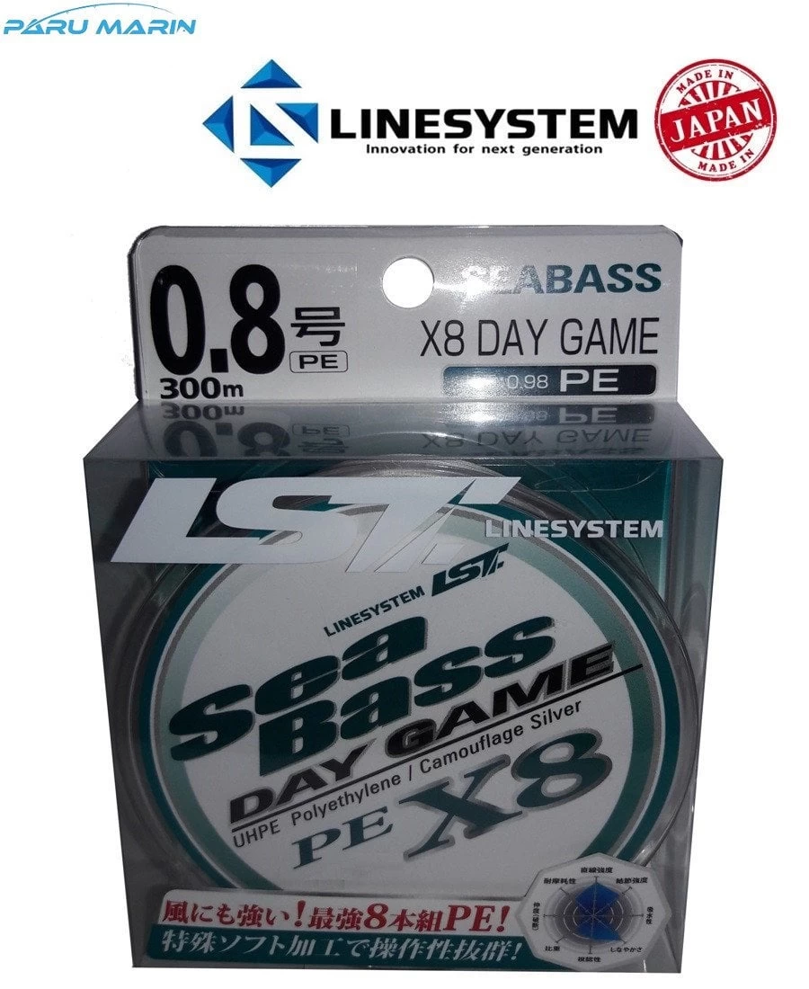 Linesystem Seabass Day Game X8 Pe 0.8  0,14mm.  17lb.  8,0kg. 300mt.
