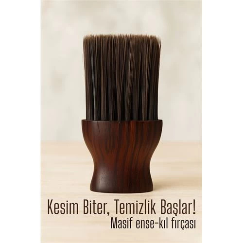 Modacar Berber Ense Fırçası Saç Temizleme Fırçası - Berber Temizlik Fırçası Masif Ahşap