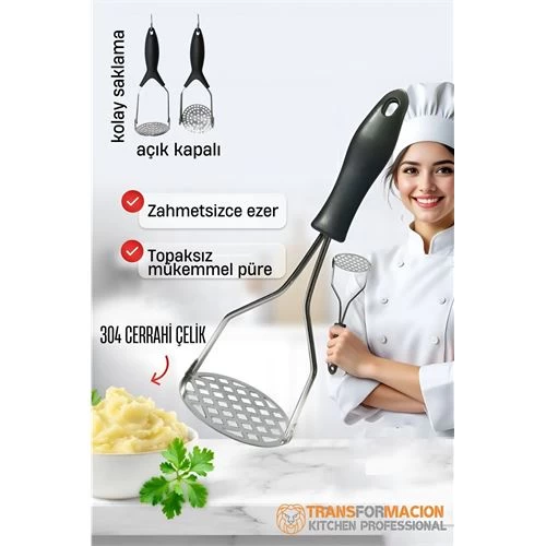 Modacar Patates Ezici 304 Paslanmaz Çelik Havuç Muz Avokado Ezici