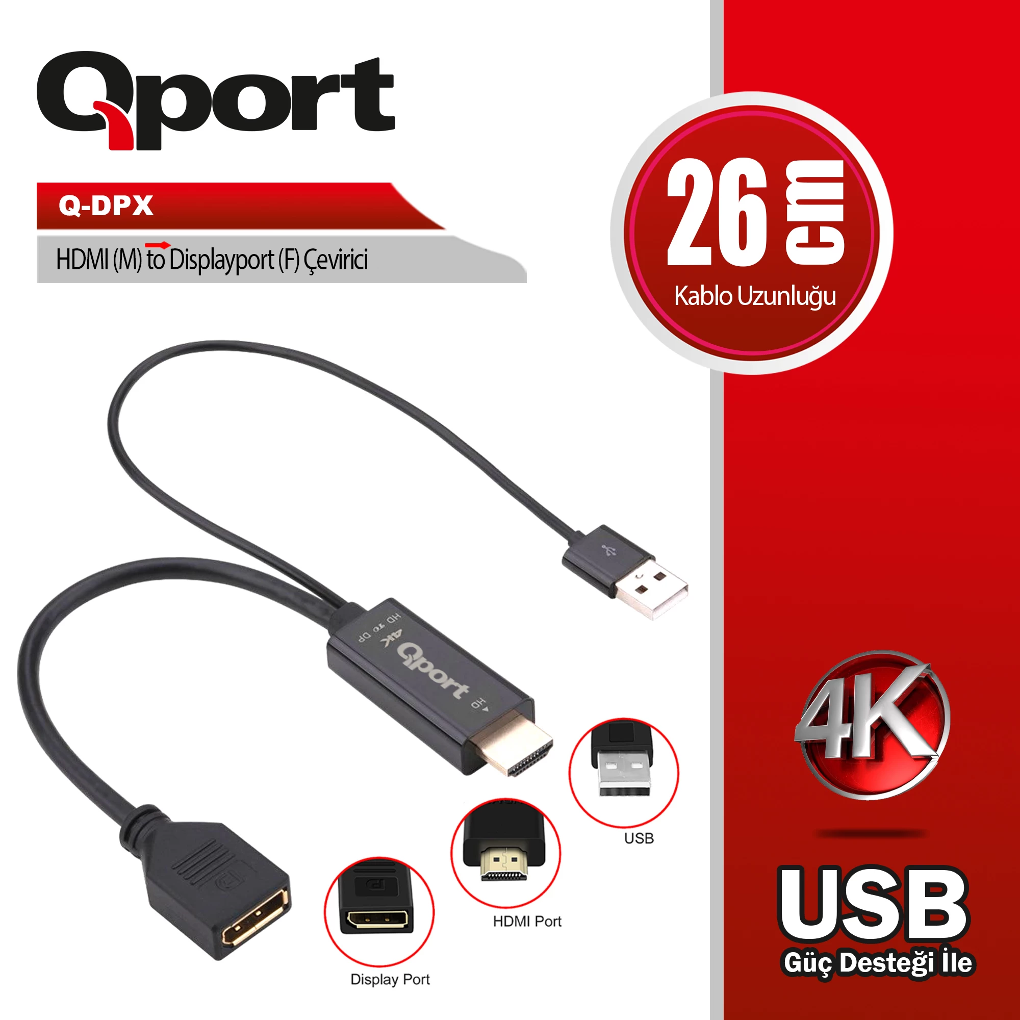 Qport Q-dpx Hdmi(m) To Displayport(f) Çevİrİcİ