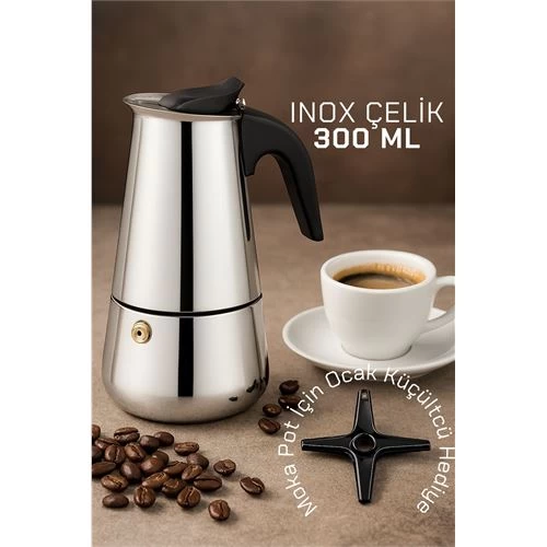 Modacar Inox Moka Pot - Paslanmaz Çelik Profesyonel Moka Pot - 300 Ml
