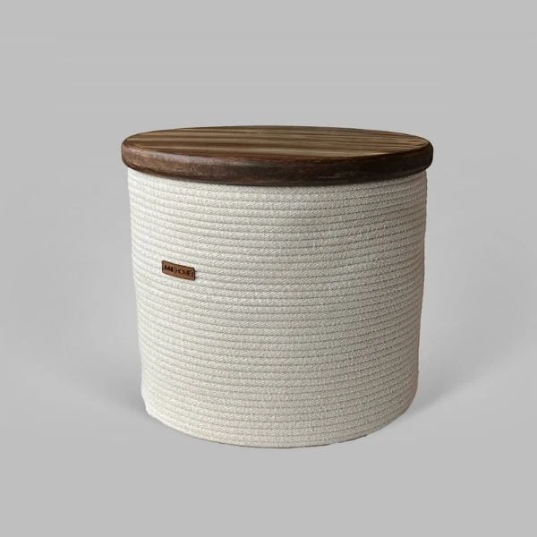 A48 Ahşap Kapaklı Krem Sepet L