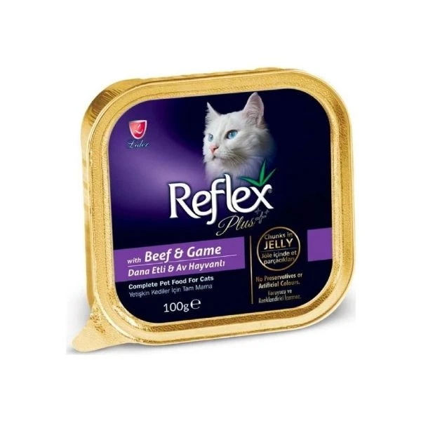 Reflex Plus Parça Etli Dana Eti Ve Av Hayvanlı Konserve Kedi Maması 100 Gr