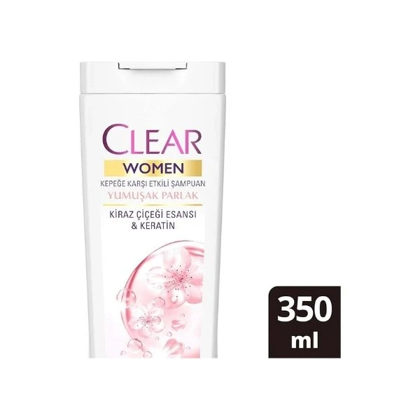 Clear Women Yumuşak Ve Parlak Kiraz Çiçeği Esansı Ve Keratin Kepeğe Karşı Etkili Şampuan 350 Ml