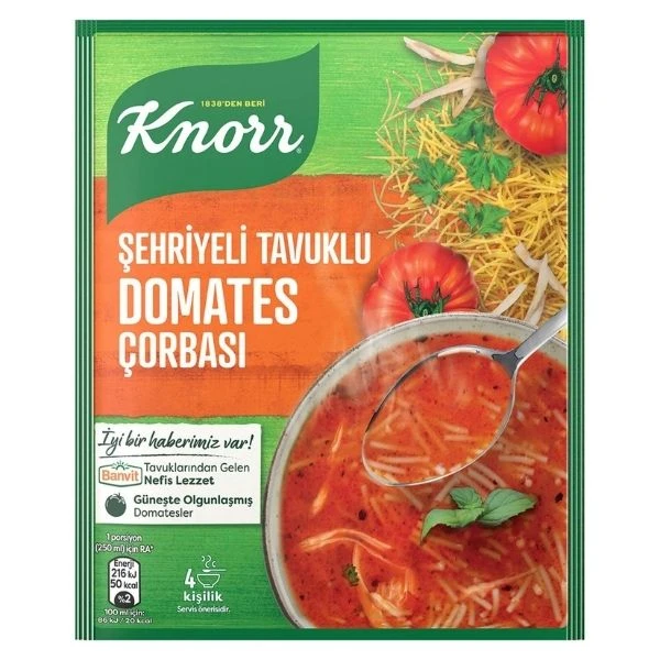 Knorr Hazır Çorba Şehriyeli Tavuklu Domates Çorbası 4 Kişilik 76 Gram