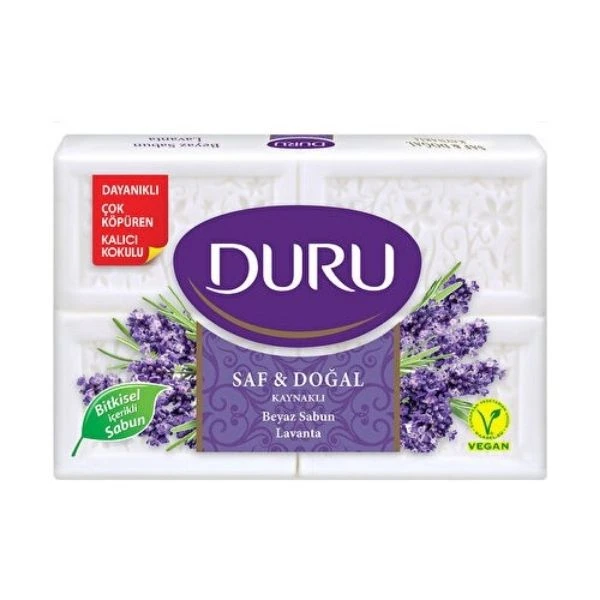 Duru Saf Ve Doğal Kaynaklı Lavanta 4 Adet Beyaz Kalıp Sabun 600 Gr