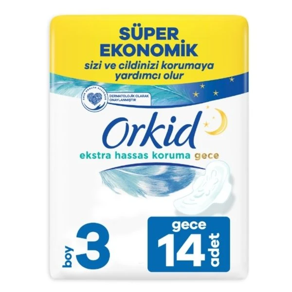 Orkid Extra Hassas Koruma Gece Kanatlı Hijyenik Ped 14 Adet