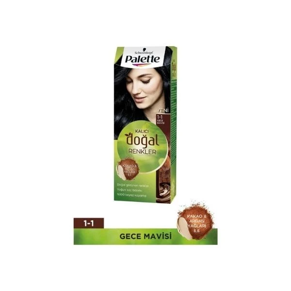 Palette Kalıcı Doğal Renkler 1-1 Gece Mavisi Saç Boyası