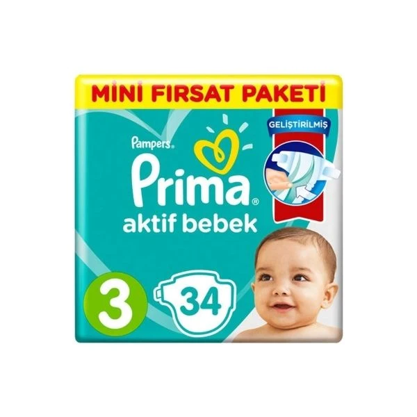 Prima Bebek Bezi 3 Beden Aktif Bebek 34'lü