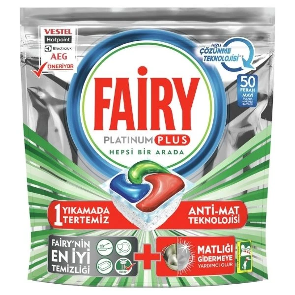 Fairy Platinum Plus 50 Yıkama Bulaşık Makinesi Deterjanı Kapsülü Hızlı Çözünme