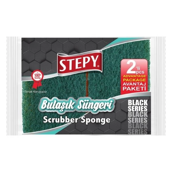 Stepy Black Oluklu Bulaşık Süngeri 2 Li