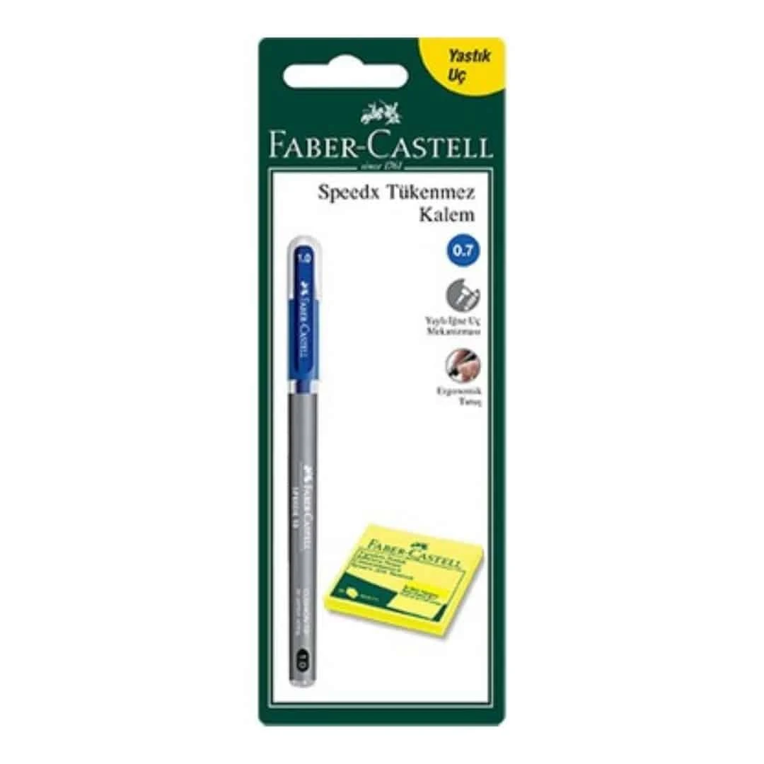 Faber Castell Speedx Tükenmez Kalem Mavi + Yapışkanlı Notluk Sarı