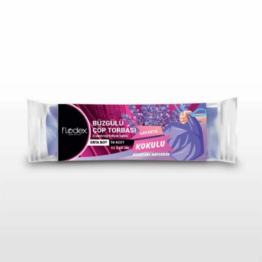 Flodex Büzgülü Çöp Torbası Lavanta Orta Boy 55x60 Cm 10'lu Paket