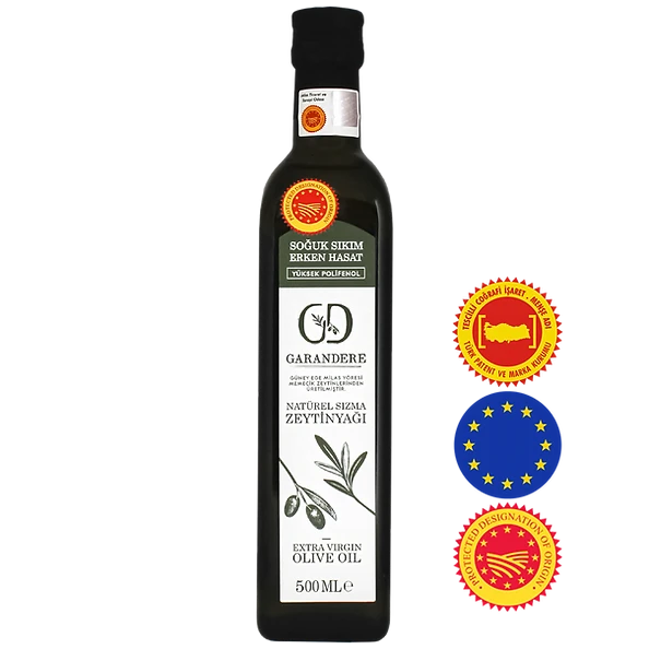 500 Ml Garandere Yüksek Polifenollü Erken Hasat Soğuk Sıkım Natürel Sızma Zeytinyağı