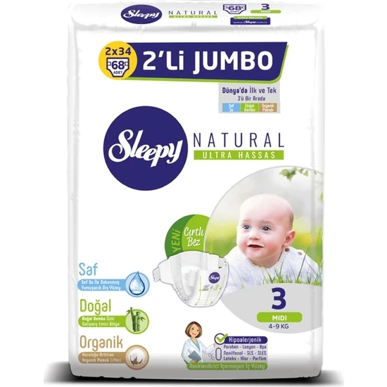 68'li Sleepy Natural Bebek Bezi No:3 2'li Jumbo Paket