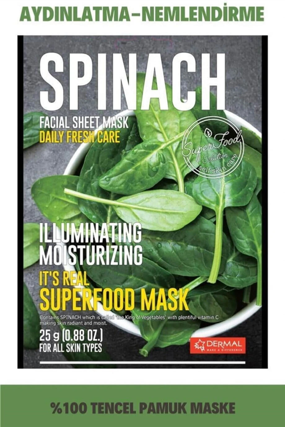 Dermal It's Real Superfood Ispanak Nemlendirici Yüz Maskesi 25 Gr