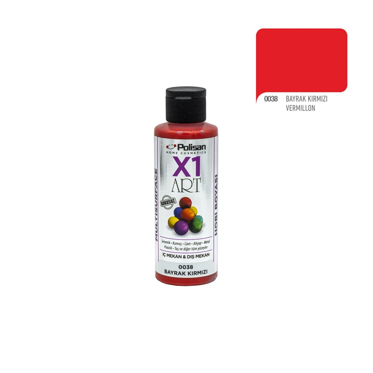 Polisan X1 Art Multısurface Hobi Boyası 120ml 0038 Bayrak Kırmızı