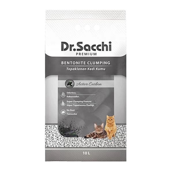 Dr.sacchi Süper Emici Aktif Karbon Topaklanan Bentonit Doğal Kedi Kumu 10 Lt