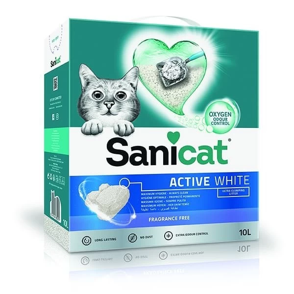 Sanicat Active White Ultra Topaklanan Doğal Kedi Kumu 10 Lt