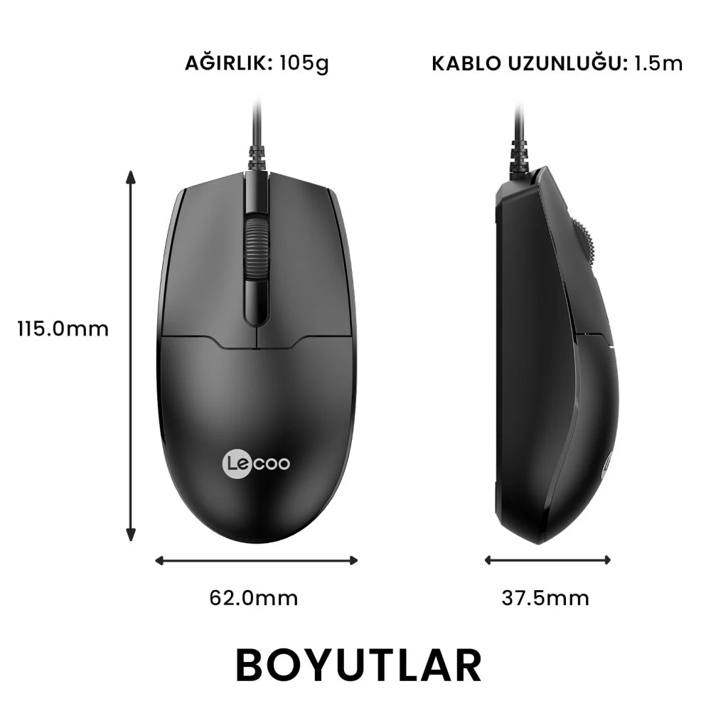 Lenovo Lecoo Ms101 Sİyah Usb Kablolu Mouse