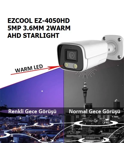 Ezcool Ez-4050hd 5mp 3.6mm Lens 2 Warm Ahd Bullet Kamera (starlight)