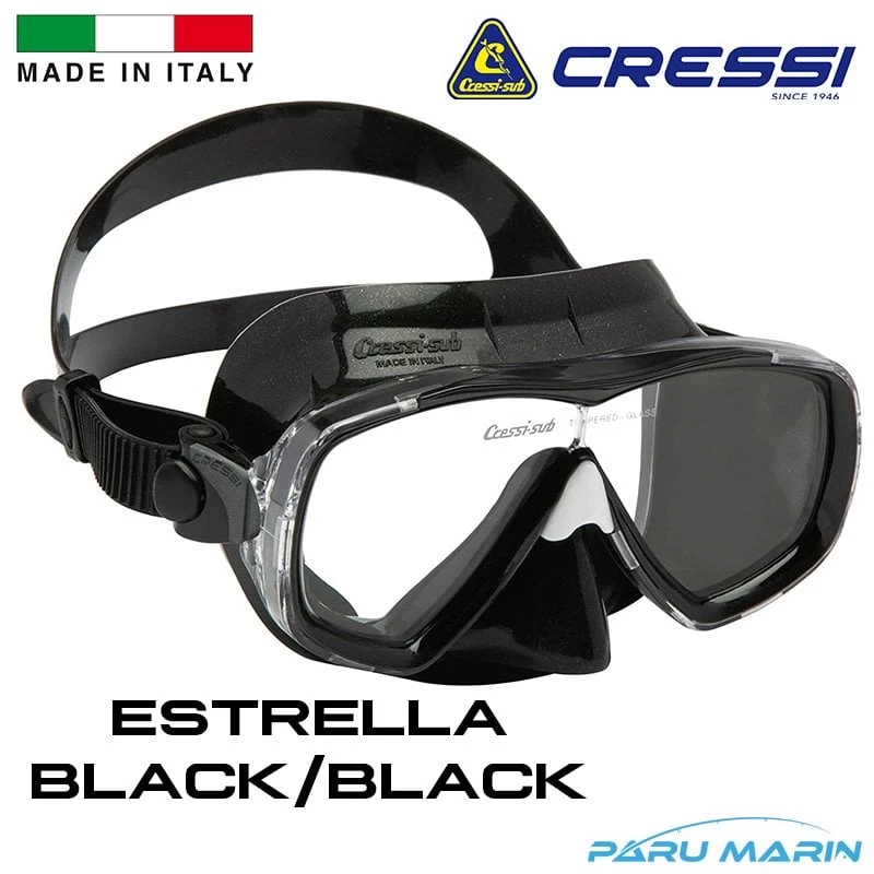 Cressi Estrella Tek Parça Cam Dalış Maskesi Siyah