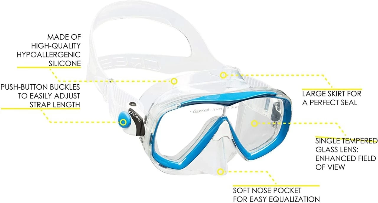 Cressi Estrella Tek Parça Cam Dalış Maskesi Aquamarine