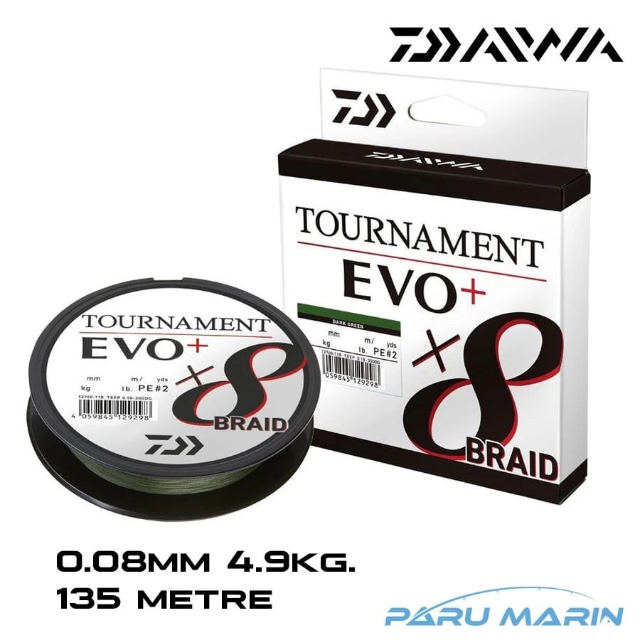 Daiwa Tournament Evo+ X8 135 Mt. 0.08mm 4.9kg. Koyu Yeşil İp Misina