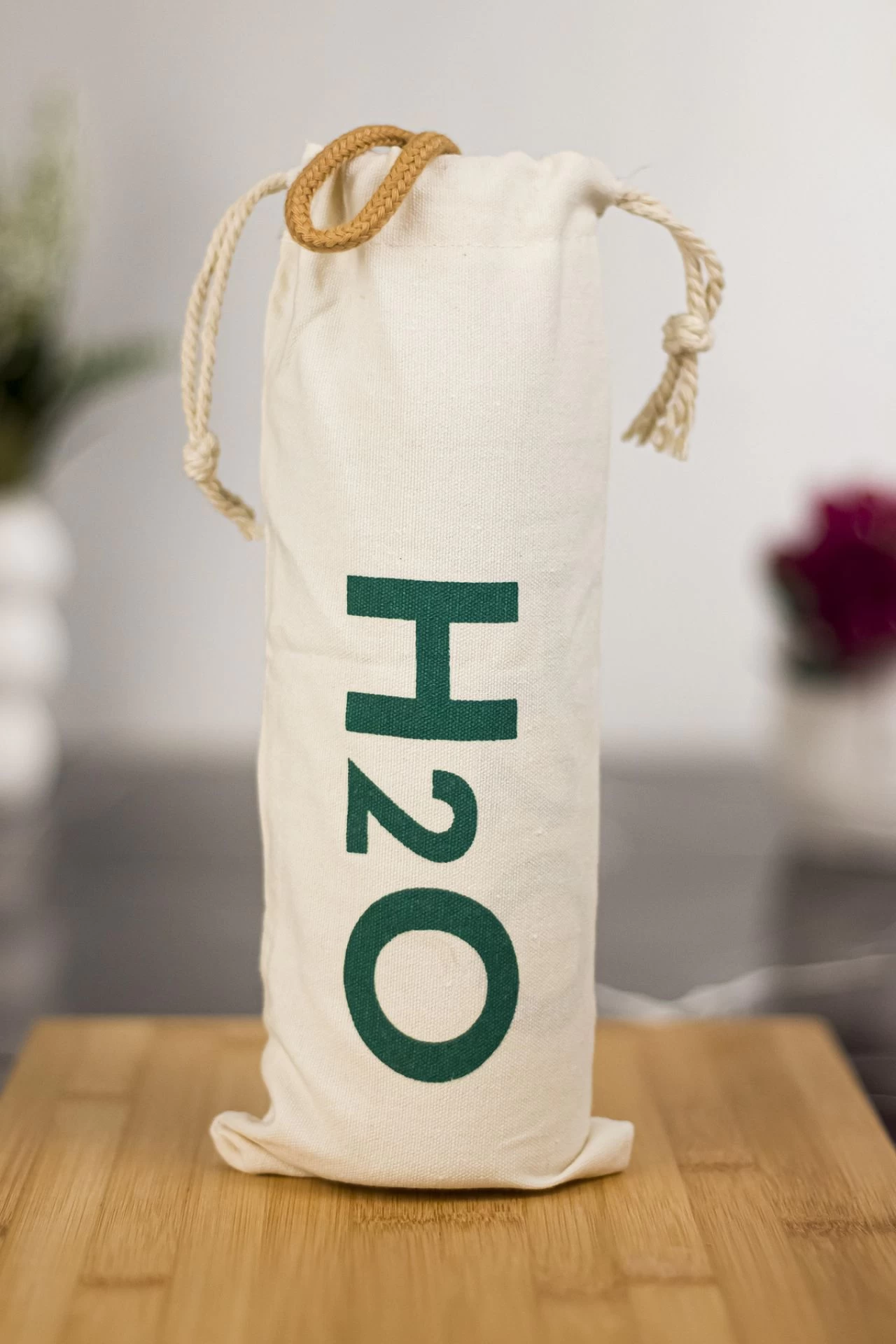 H2o Borosilikat Cam Matara Bambu Vakum Kapaklı Su Şişesi Suluk Kumaş Kılıf Hediyeli 600 Ml