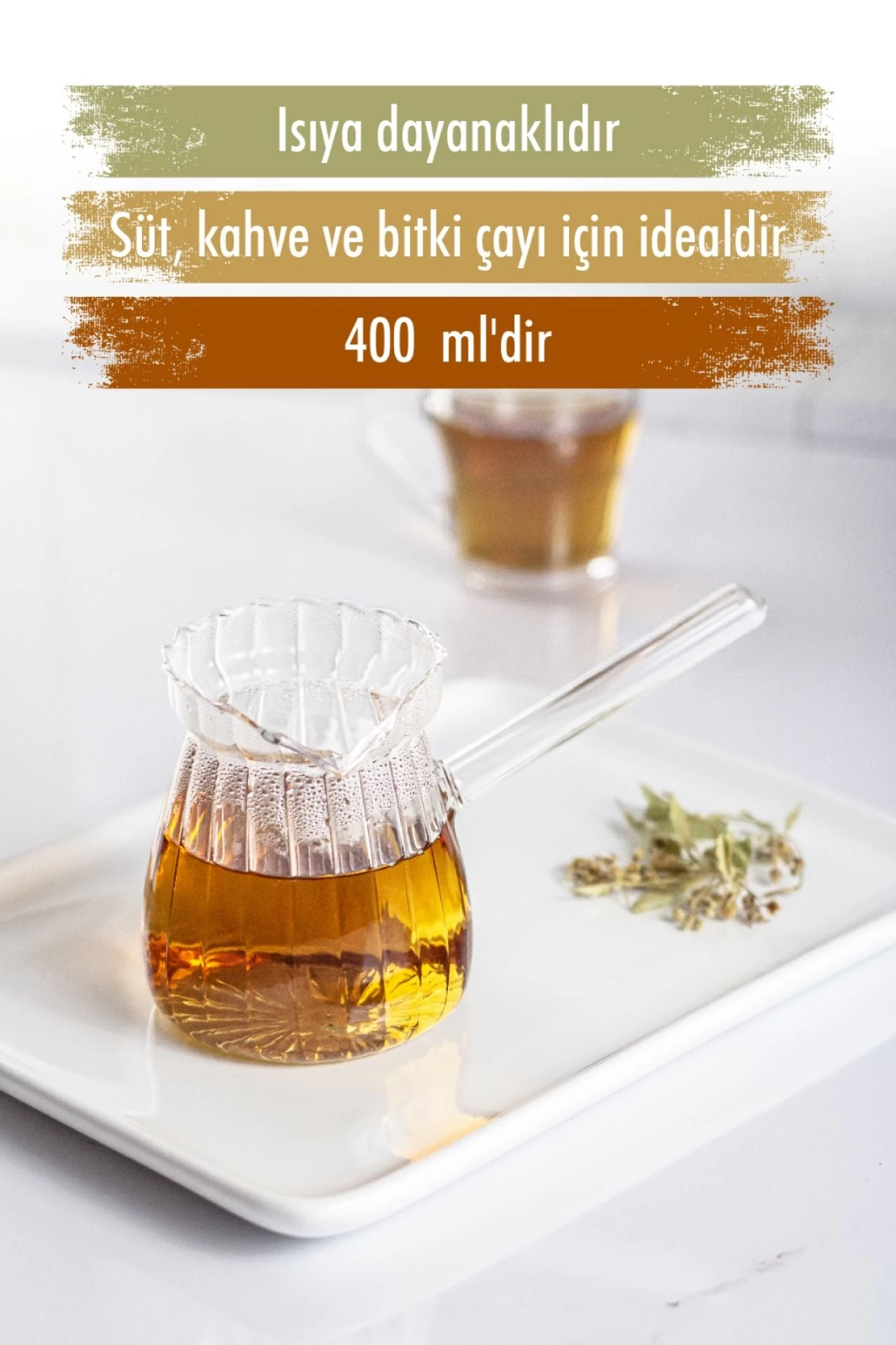 Isıya Dayanıklı Ocakta Kullanmaya Uygun Lüks Borosilikat cam cezve 400 Ml